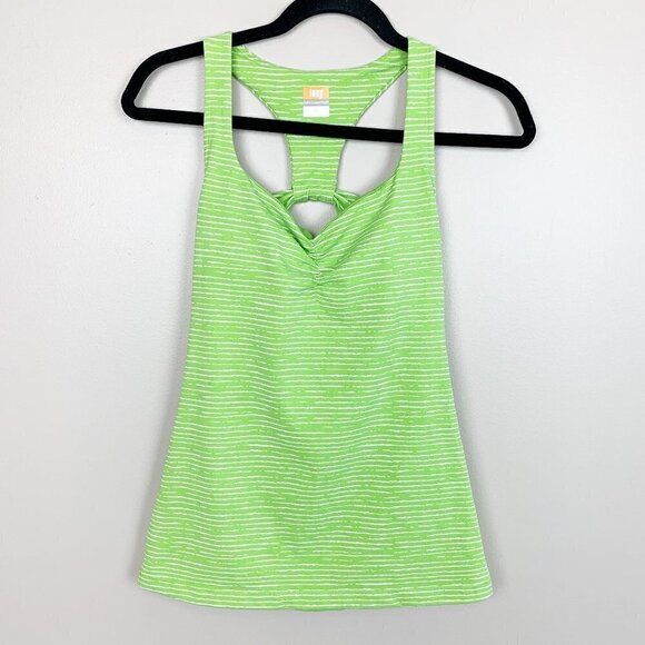 Lucy Tops - Lucy Powermax Green & White Striped Rouched Front Tank Top Size Medium
